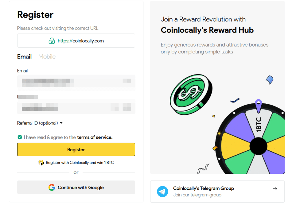 Account creation on Coinlocally